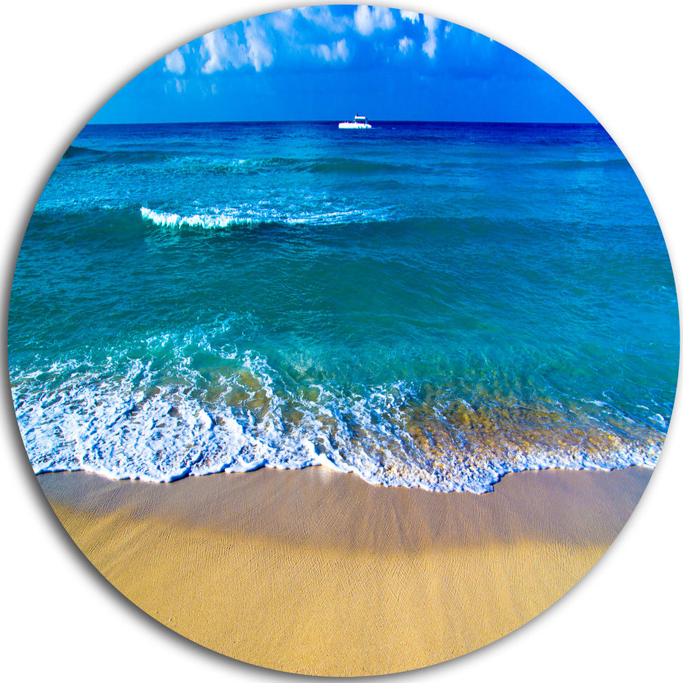 Floating Blue Waves Beach, Seashore Large Disc Metal Wall Art, 23"