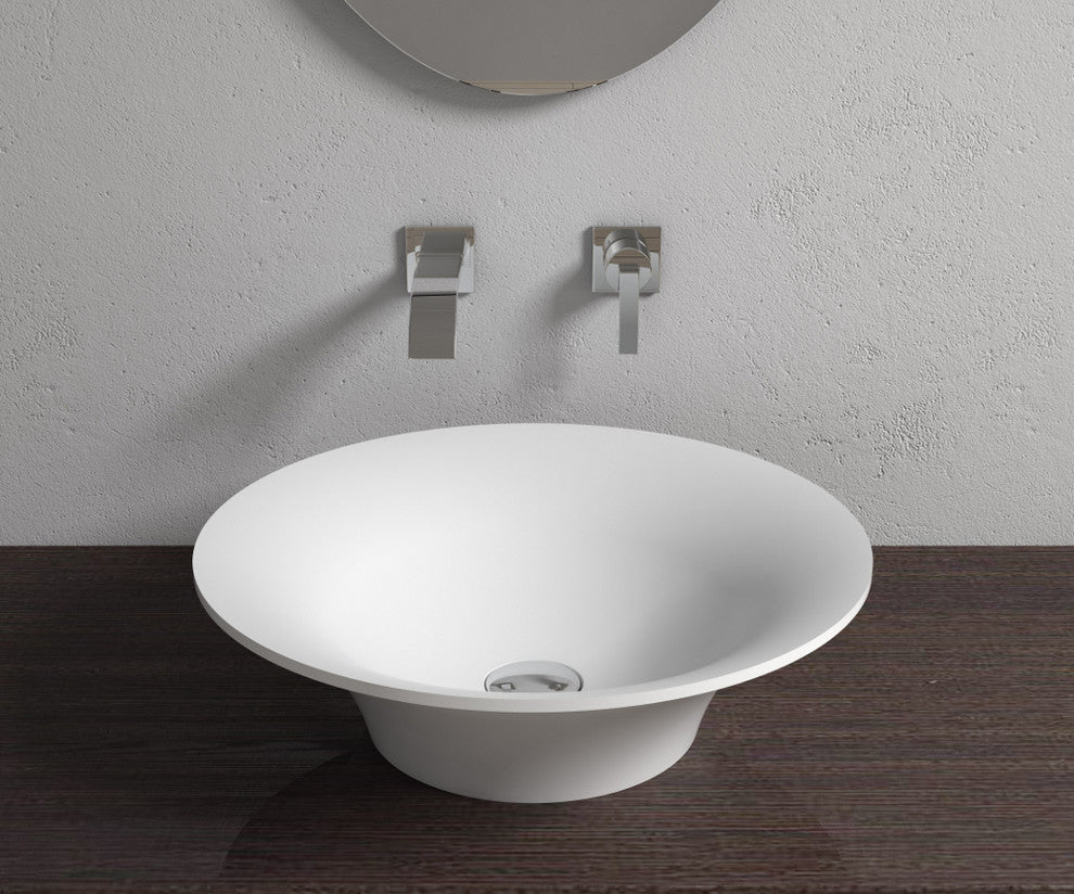 Polystone Round Vessel Bathroom Sink, Matte White, No Faucet