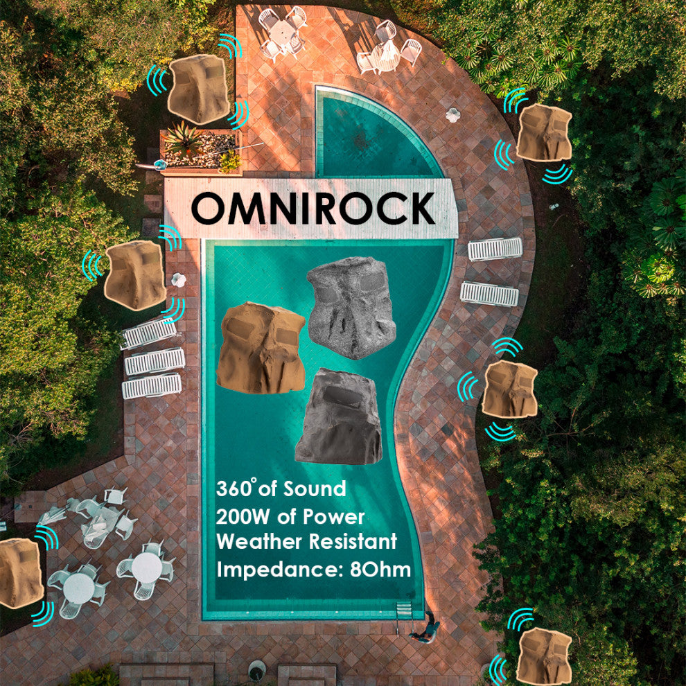 8" Omni Rock Single Speaker 360 Degree Outdoor Weather Resistant Brown