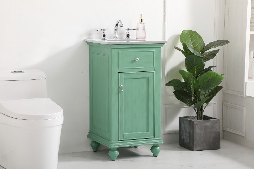 19" Single Bathroom Vanity, Vintage Mint With Ivory White Engineered Marble