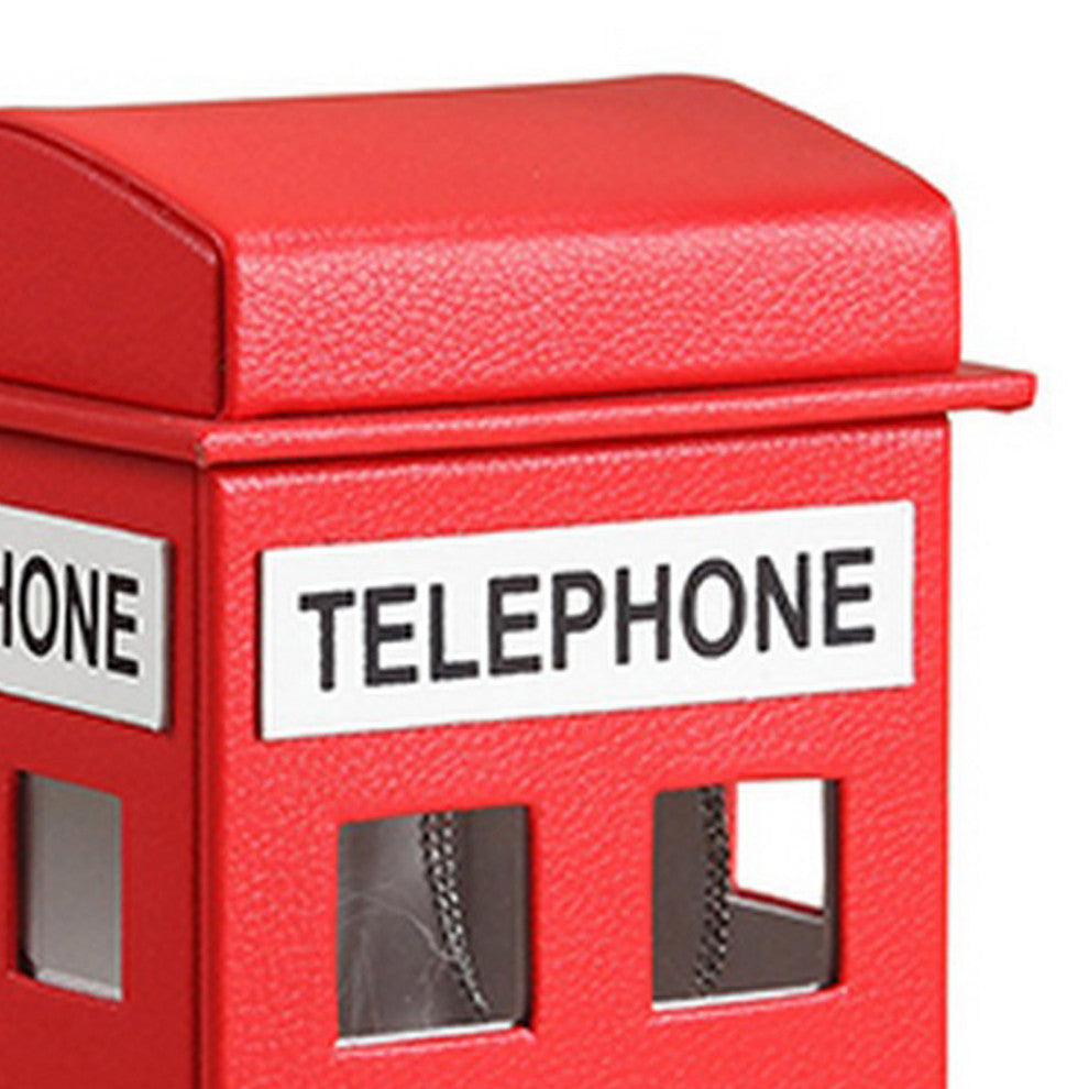 Benzara BM240350 Telephone Booth Jewelry Box With 2 Drawers, Red