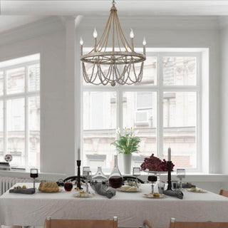 6-Light Rustic Wagon Wheel Candle Chandelier, Gray
