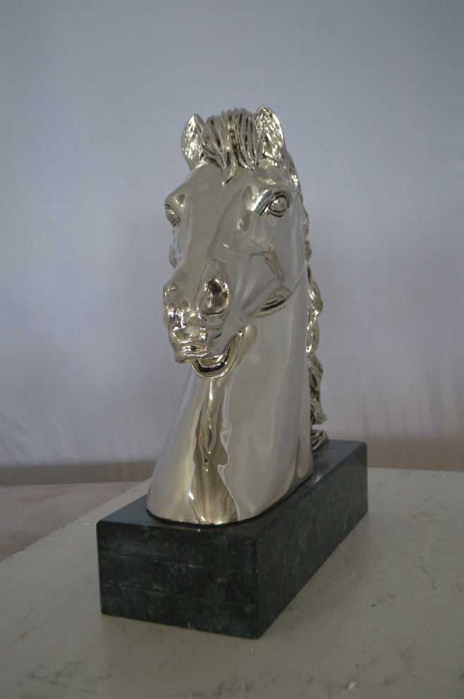 Horse Bust  Silver Finished Statue -  Size: 16"L x 7"W x 20"H.
