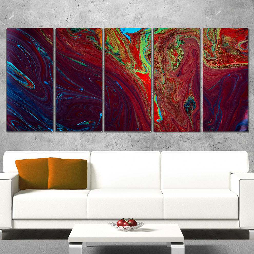 "Dark Red Abstract Acrylic Paint Mix" Canvas Print, 5 Panels