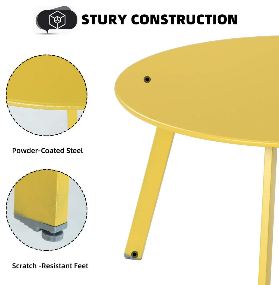 Yellow,Round Steel Patio Coffee Table