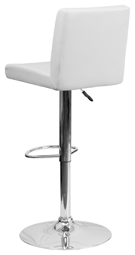 Emma White Vinyl Adjustable Height Barstool With Chrome Base