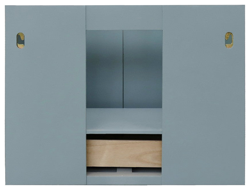 31" Single Wall Mount Vanity, Aqua Blue Finish With Gray Granite Top