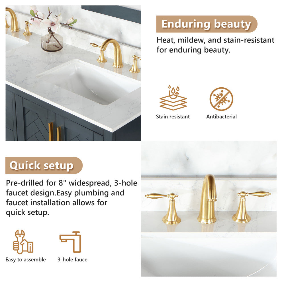 Engineered Stone Vanity Top in Grain White, 61", Double Sink