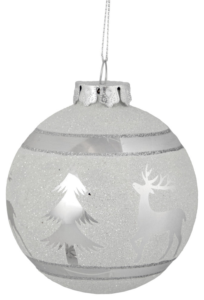 3.5" White and Silver Glass Christmas Ball Ornament