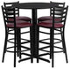 30'' Round Black Laminate Table, 4 Ladder Back Metal Barstools-Burgundy Seat