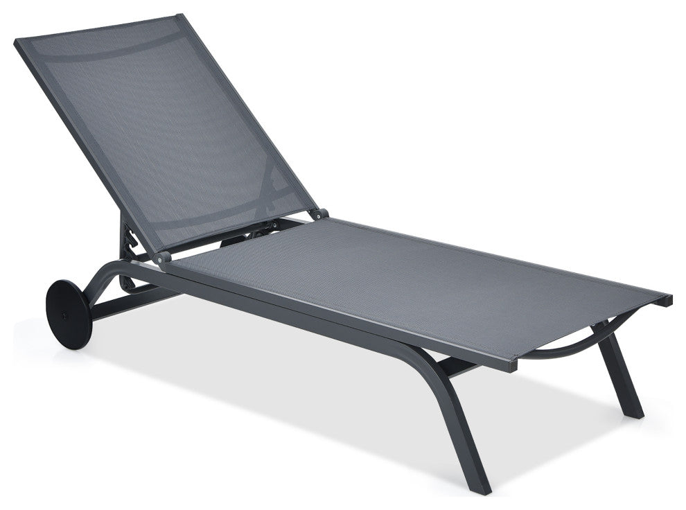 Goplus Outdoor Lounge Chair Chaise Reclining Aluminum Fabric Adjustable Gray