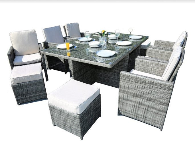 HomeRoots 129" X 76" X 46" Gray 11Piece Outdoor Dining Set With Cushions