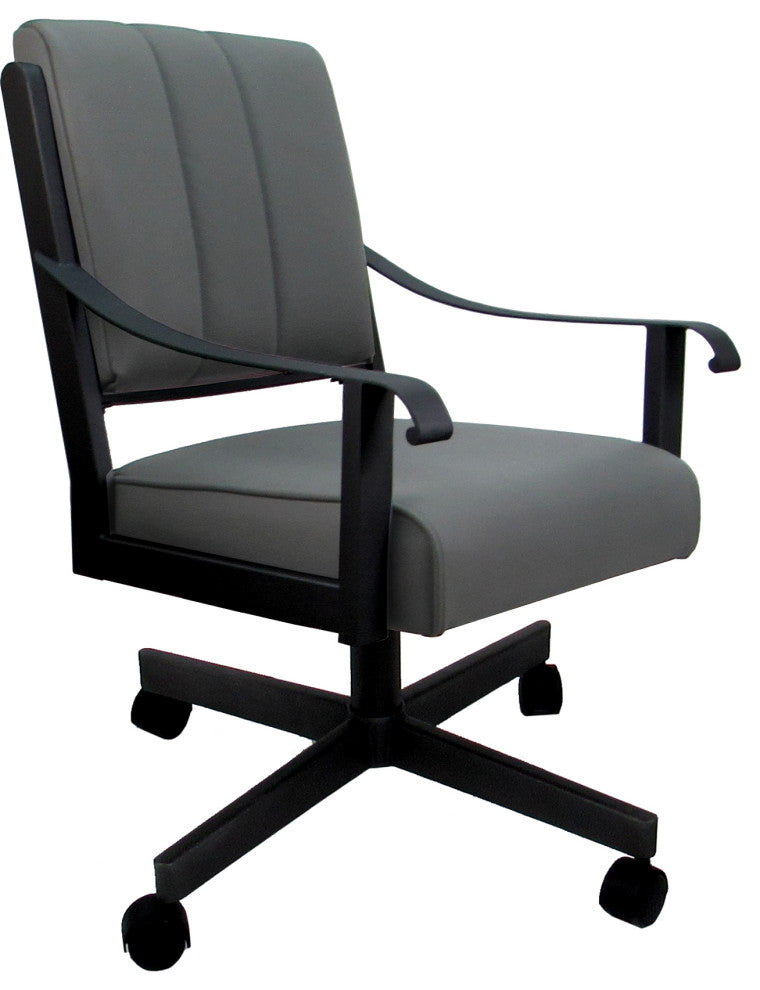 Leather Memphis Dining Caster Chair Swivel Tilt with Wheels, Gray Leather on Black
