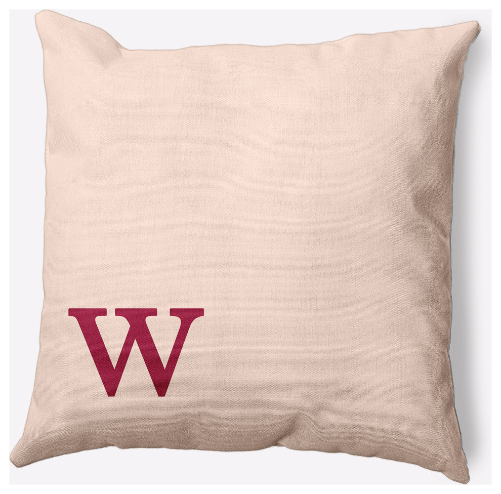 18" x 18" Modern Monogram Indoor/Outdoor Polyester Throw Pillow, Cranberry