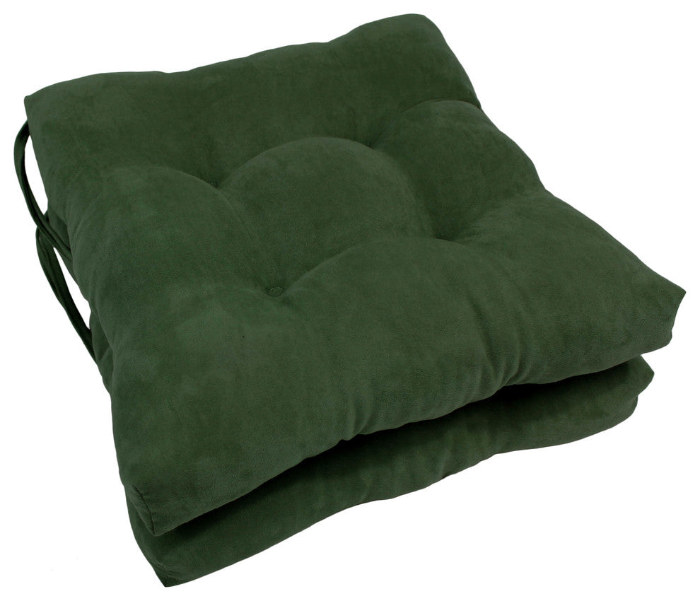 16" Solid Micro Suede Square Tufted Chair Cushions, Set of 2, Hunter Green