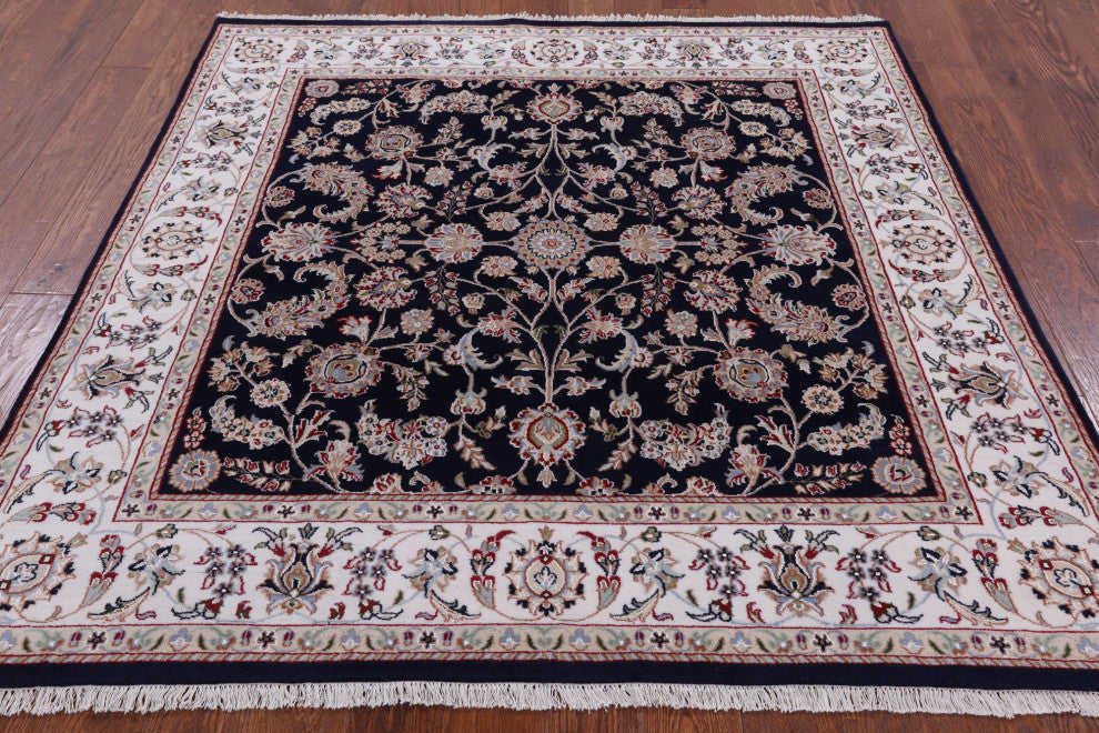 6' Square Persian Nain Wool and Silk Hand Knotted Rug Q4532