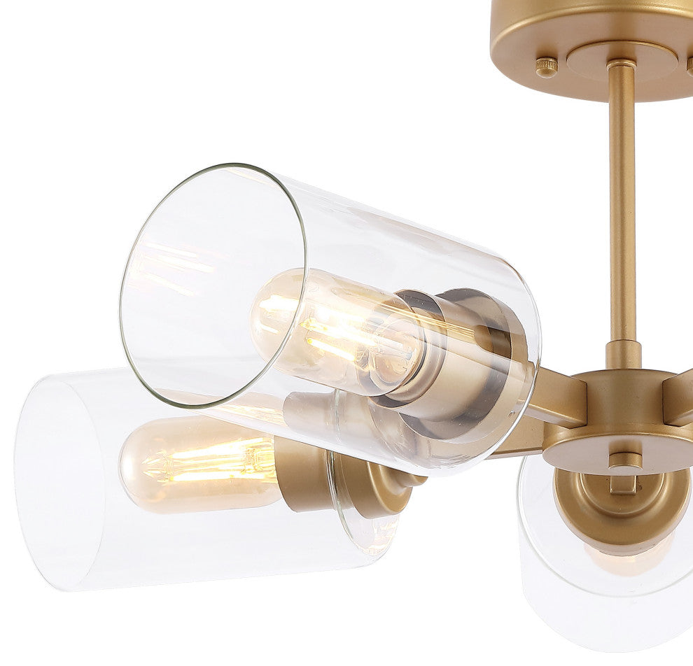 Jaynie 21.5" 5-Light Farmhouse Iron LED Semi Flush Mount, Brass Gold/Clear