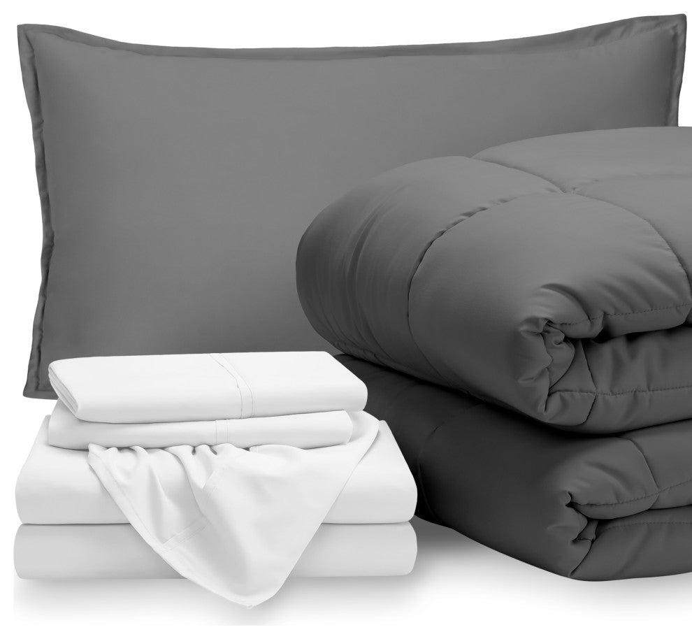 Bare Home 5-Piece Twin Bed-in-a-Bag, Gray, White