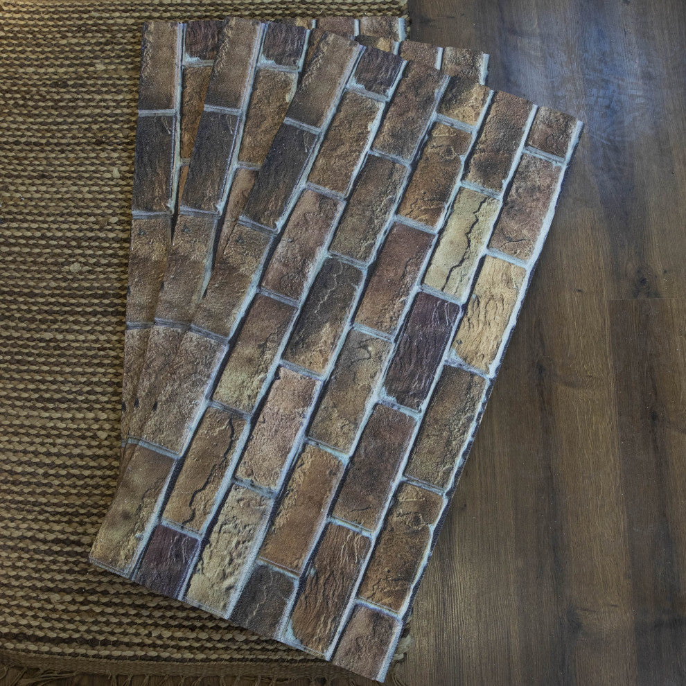 Faux Brick 3D Wall Panels, Beige Brown, Set of 10, Covers 54 sq ft