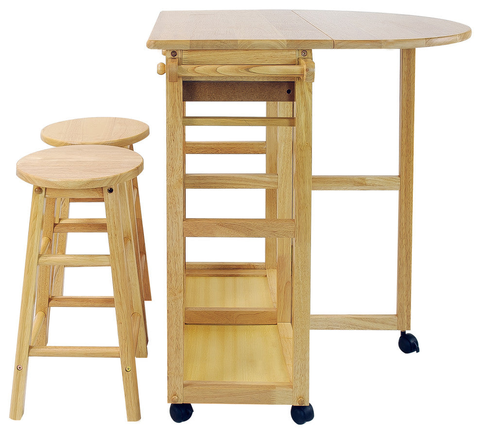 Breakfast Cart With Drop Leaf Table, Natural