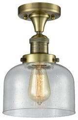 1-Light Large Bell 8" Flush Mount, Antique Brass, Glass: Seedy