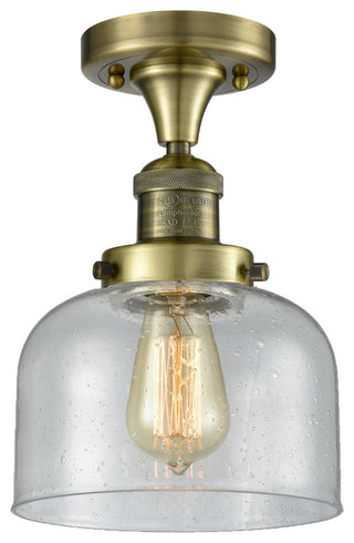 1-Light Large Bell 8" Flush Mount, Antique Brass, Glass: Seedy