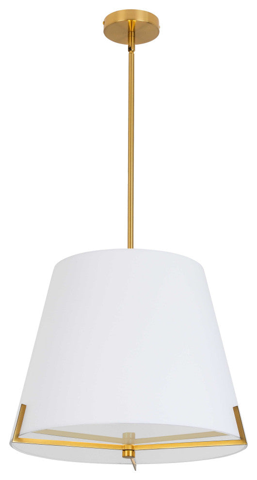 Preston Contemporary 4 Light White Aged Brass Fabric Pendant