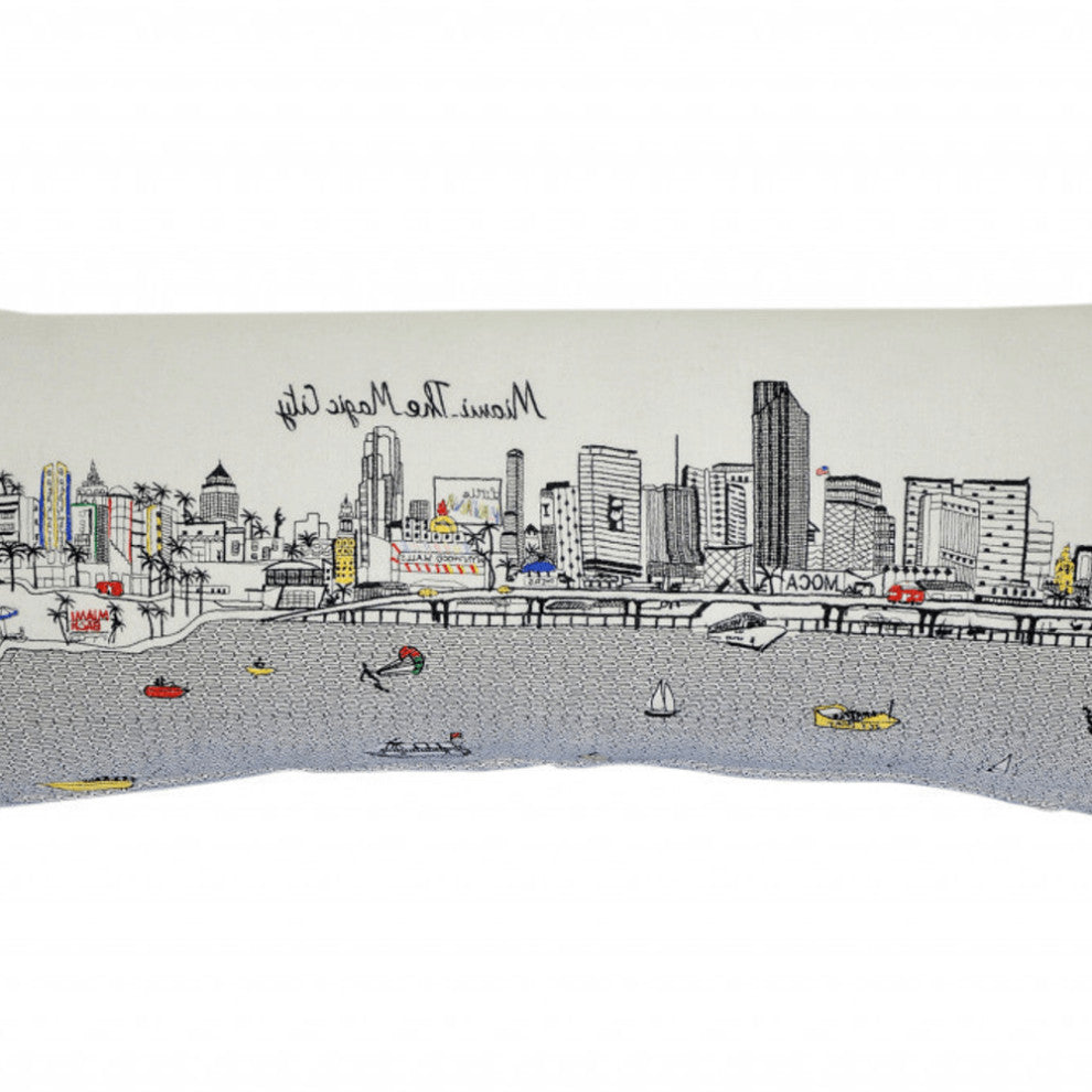 35" White Miami Daylight Skyline Lumbar Decorative Pillow