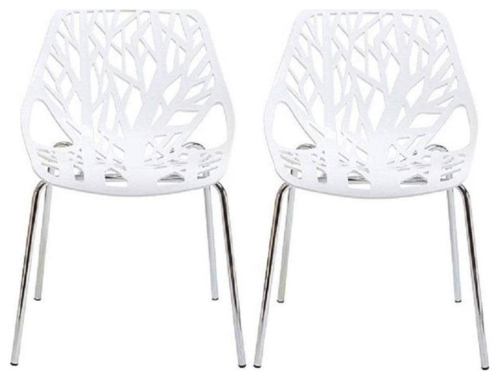 Tree Dining Chair, White Plastic Top With Metal Legs, Set of 4