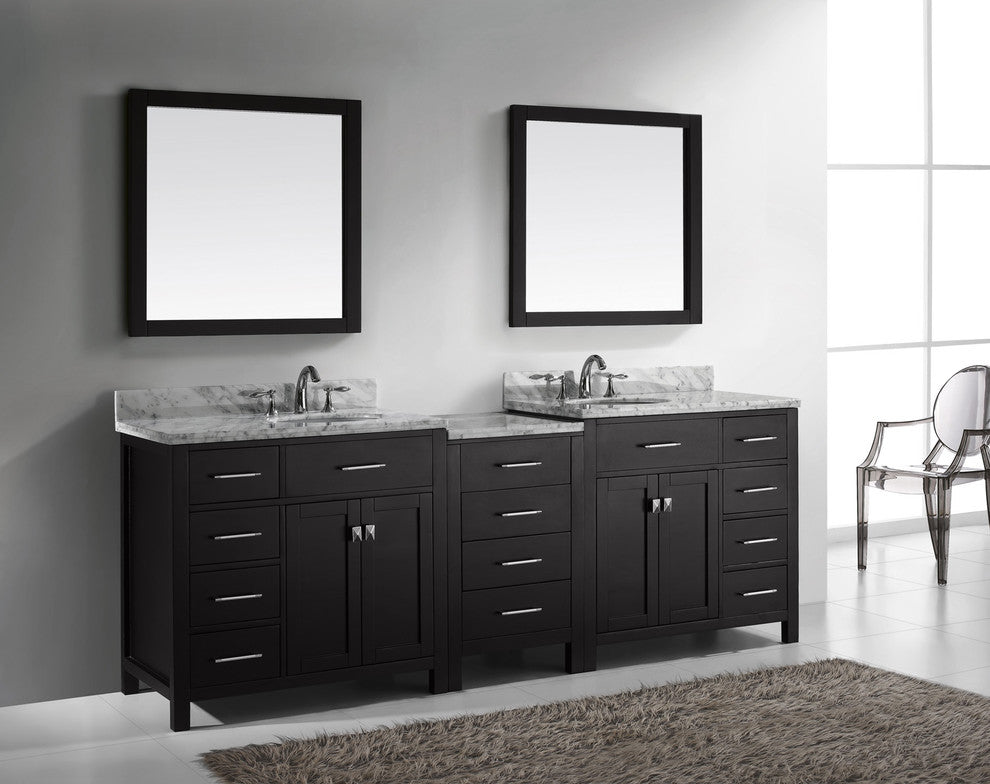Caroline Parkway 93" Double Bathroom Vanity Set Espresso, Marble Top