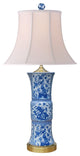 Blue and White English Style Drum Vase Porcelain Lamp, 29"