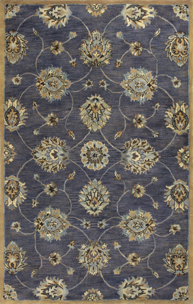 HomeRoots 9'x13' Midnight Blue Hand Tufted Traditional Floral Indoor Area Rug