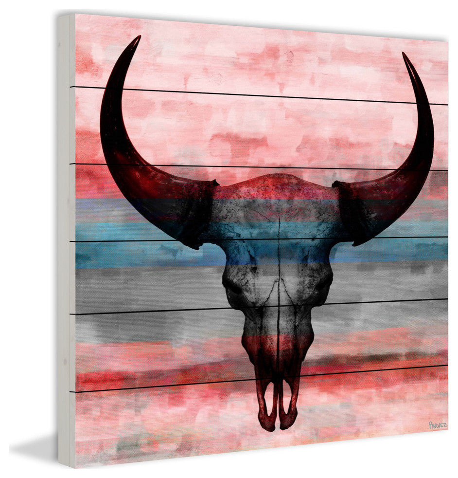 "Pastel Skull" Print on White Wood, 32"x32"
