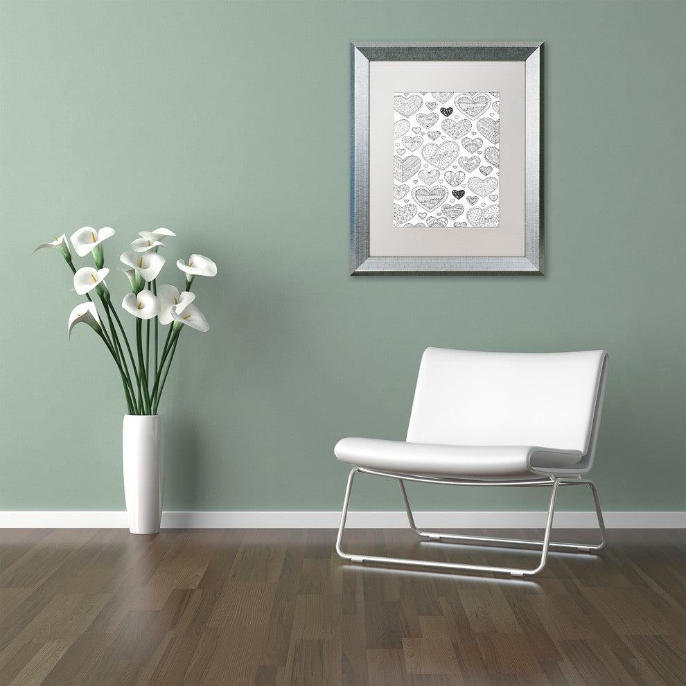 Hello Angel ''Hearts on Hearts'' Art, Silver Frame, White Mat, 14x11