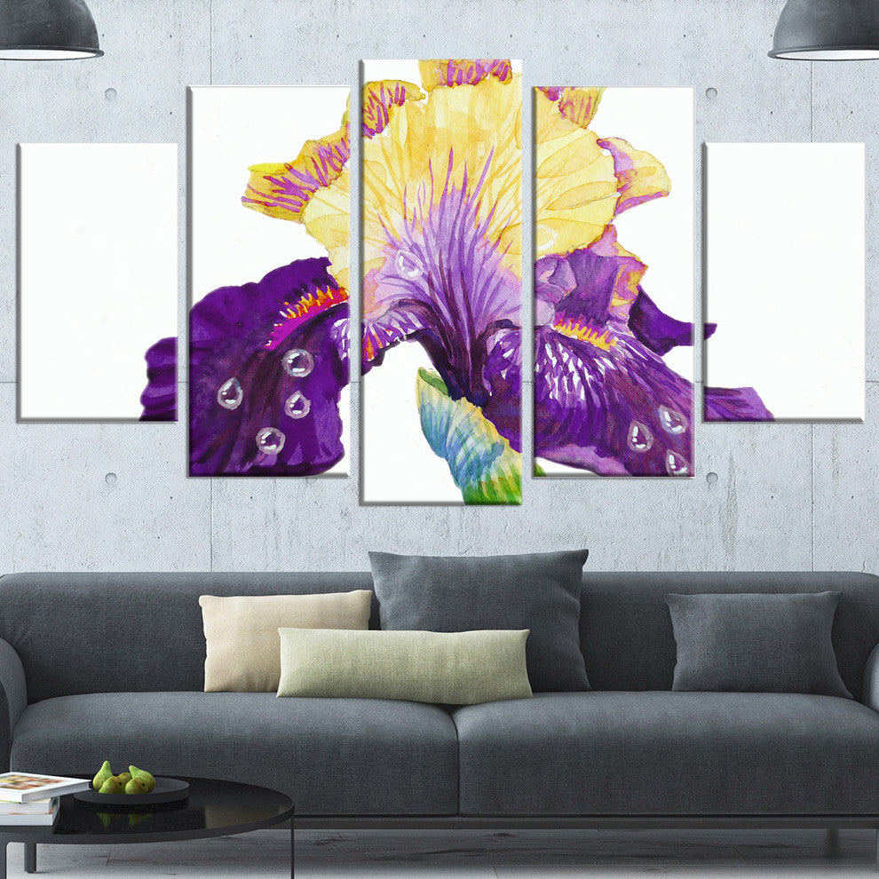 Blooming Blue Yellow Iris, Floral Canvas Art print, 60"x32", 5 Panels