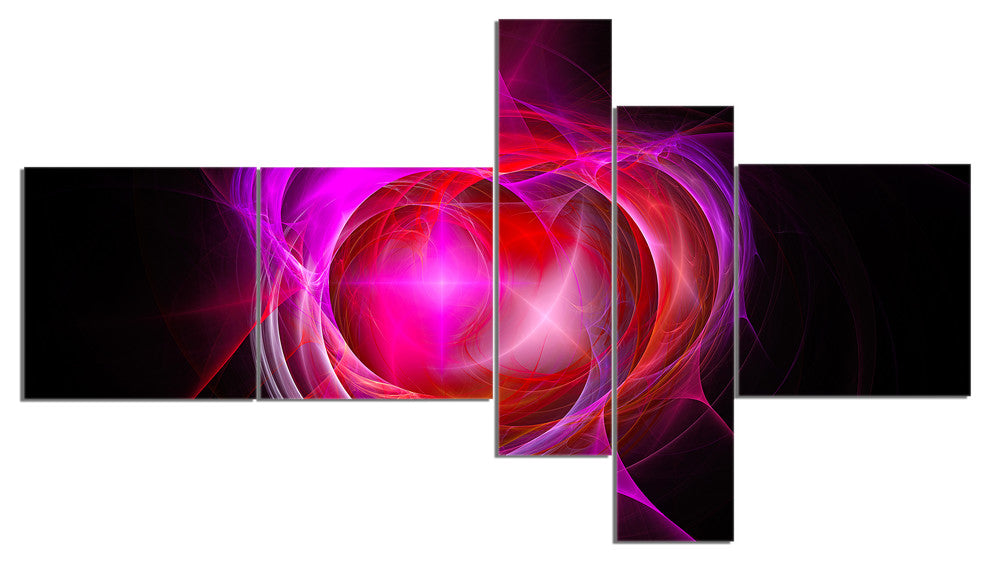 Red Fractal Explosion Supernova, Abstract Canvas Art Print, 60"x32", 5 panels