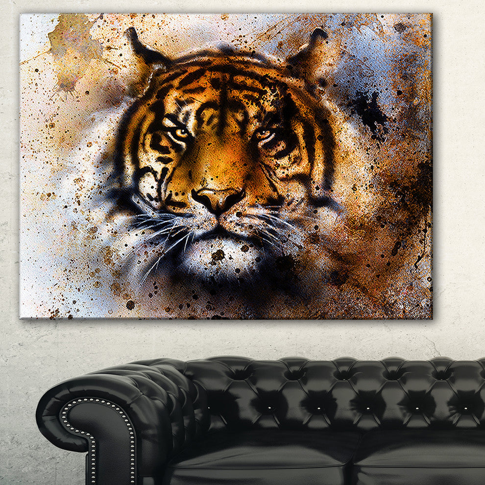 "Tiger Collage With Rust Design" Animal Digital Canvas Print, 40"x20"