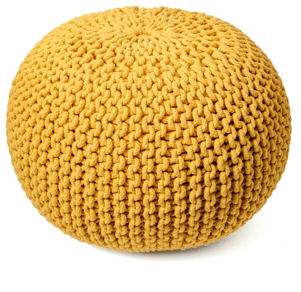 Nuloom Knitted Cotton Ling Contemporary Pouf, Ming Yellow 20"x14"