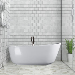 Vanity Art Solid Surface Resin Stone Freestanding Bathtub, Glossy White, 59"x29.5"