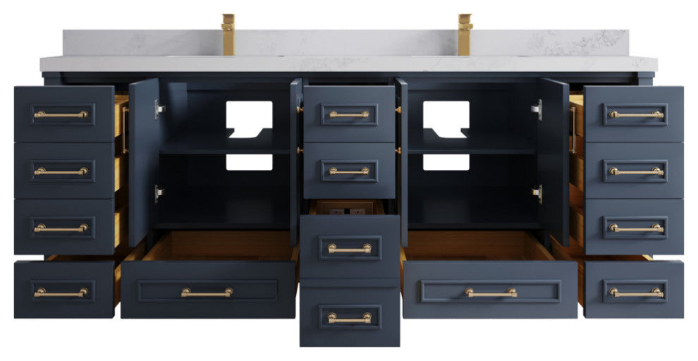 Aberdeen 84 Double Sink Bath Vanity in Hale Navy Blue  2" Calacatta Nuvo