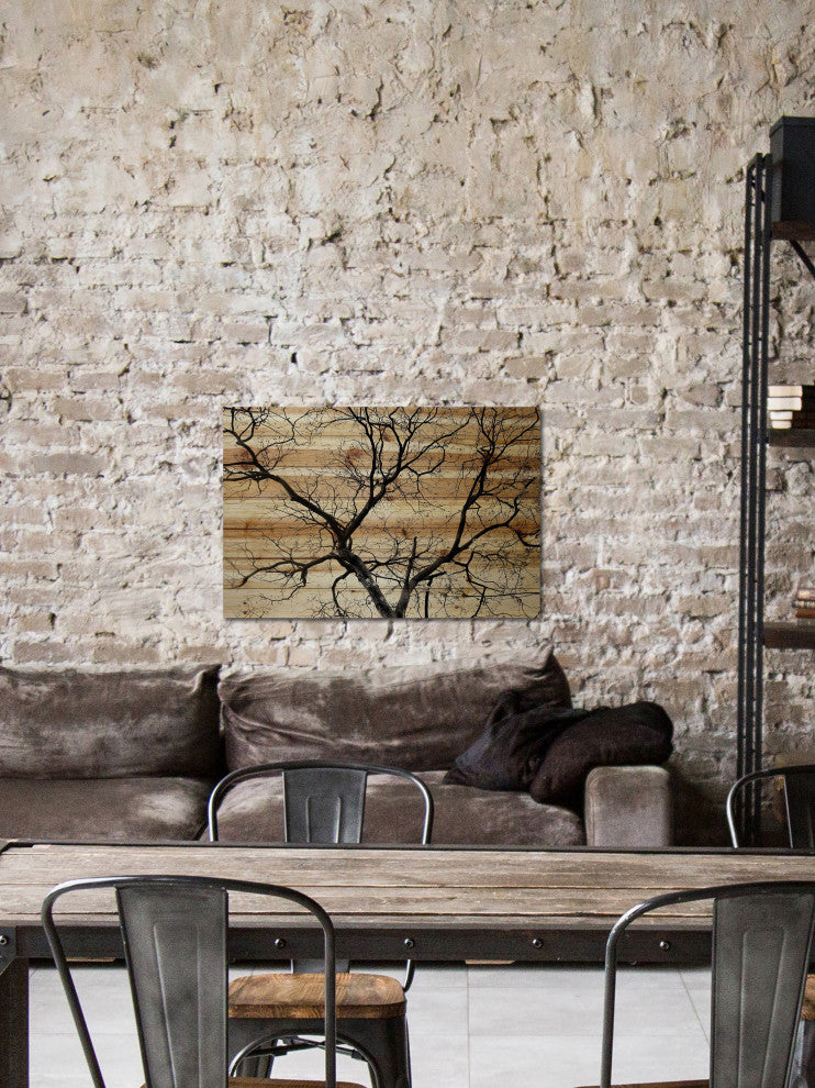 "Branching Out III" Painting Print on Natural Pine Wood, 24"x16"