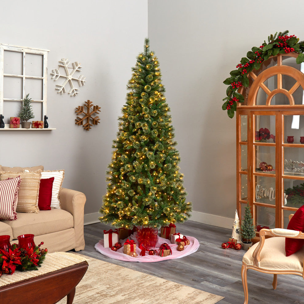 8' Wisconsin Slim Snow Tip Pine Artificial Christmas Tree With 600 LED Lights