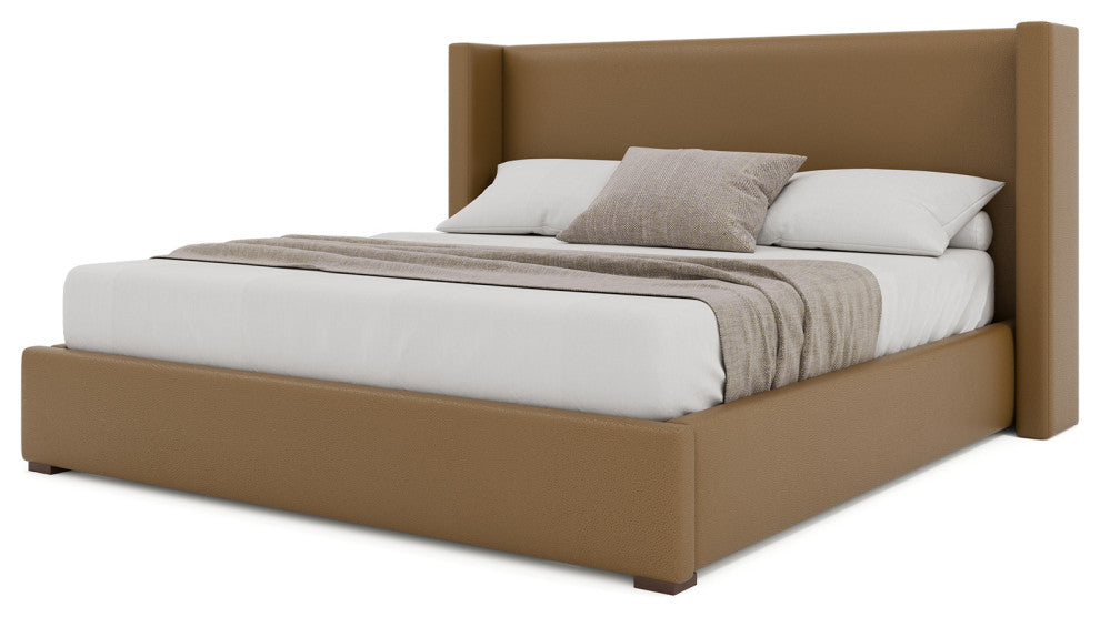Aylet Plain Eco-Leather Low Bed, Caramel, Queen