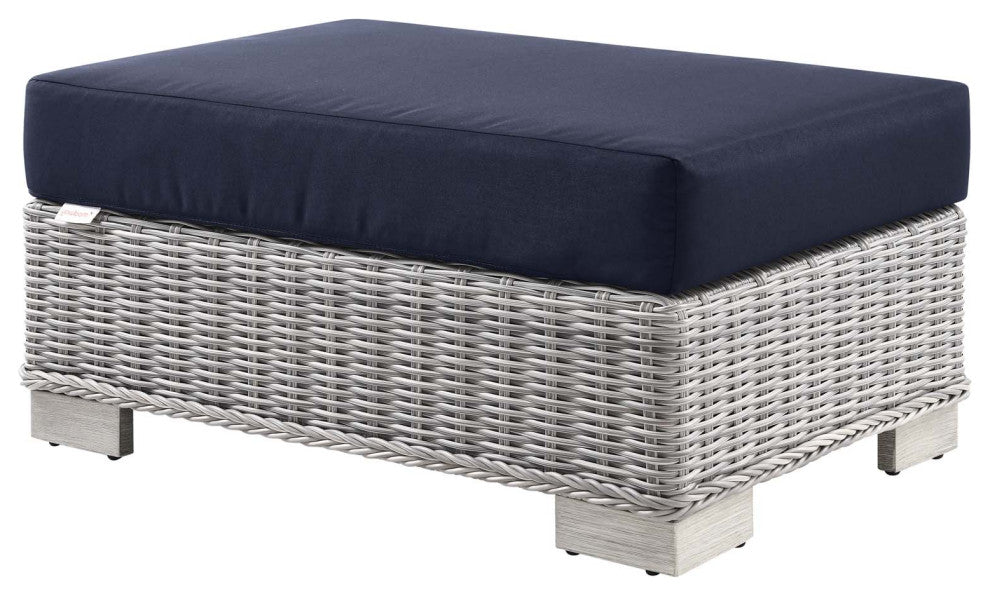 Lounge Chair Chaise, Rattan, Wicker, Gray Blue Navy, Modern, Outdoor Patio