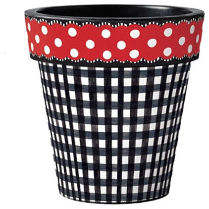 Black Gingham with Red Dots 12" Art Pot Planter