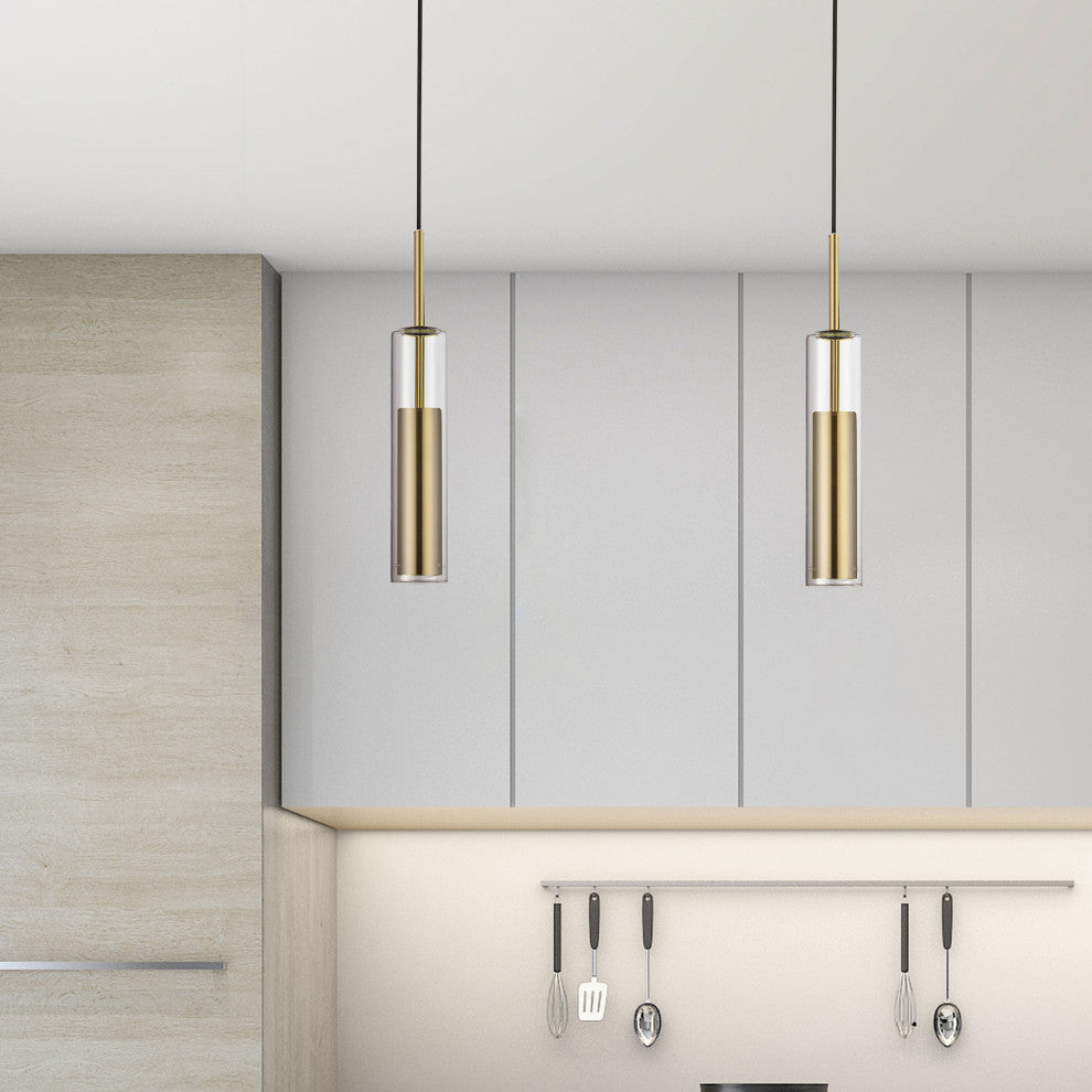 Aged Brass Modern Pendant With Clear Glass