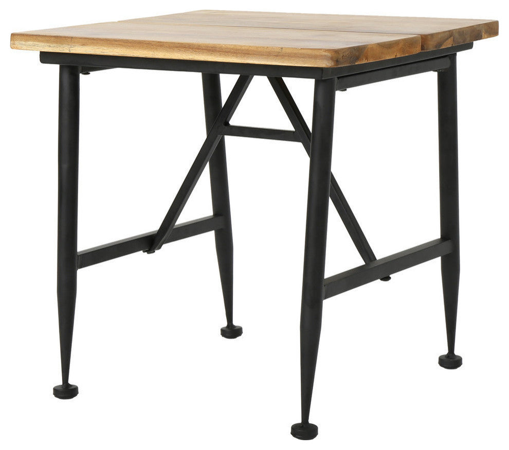 GDF Studio Ophelia Outdoor Industrial Acacia Wood Accent Table With Iron Accent
