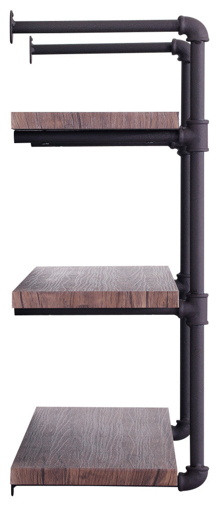 GDF Studio Caden Industrial Three Tier Faux Wood Wall-Mounted Shelf, Dark Brown/