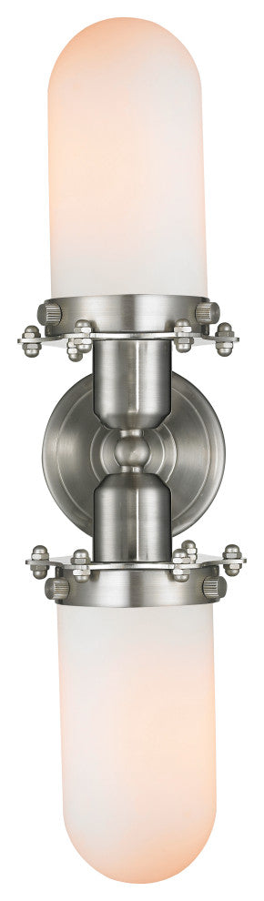 Centri 2-Light Bath Vanity-Light, Brushed Satin Nickel, Matte White