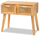 Saffi Mid-Century Oak Brown Wood 2-Drawer Console Table With Rattan